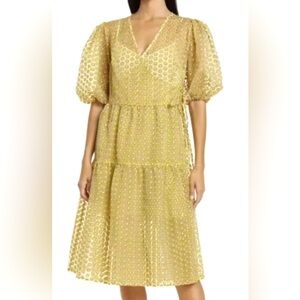 WOMENS TOPSHOP SHEER PUFF SLEEVE DAISY PRINT FASHION DRESS